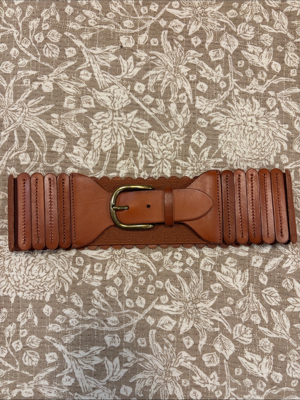 Anthropologie Wide Leather-Trim Waist Belt with Brass Buckle- stretch